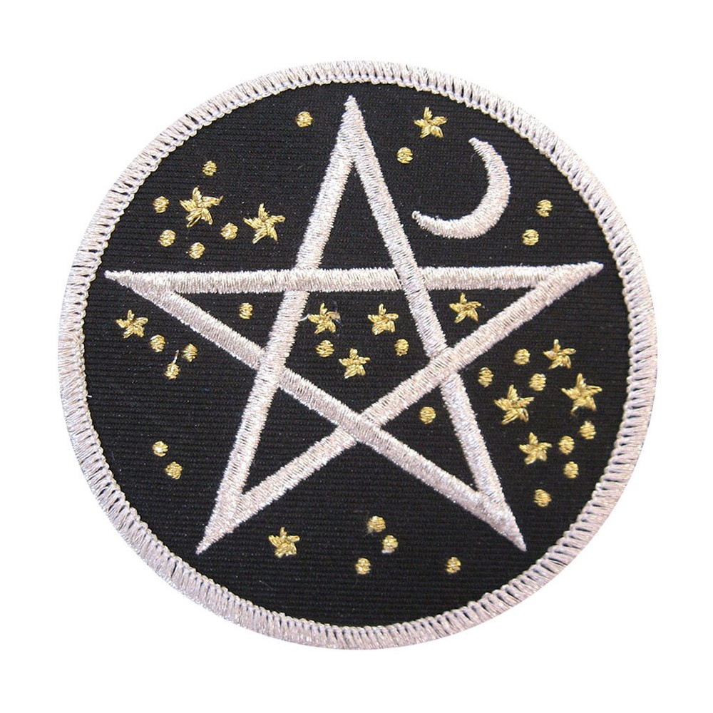 NEW Celestial Pentagram Embroidered Patch Wicca Star & Moon Starry Pentacle