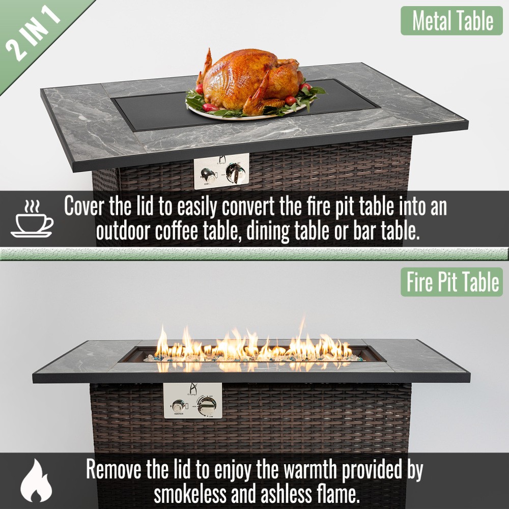 44" Gas Fire Pit Table 50000 BTU Rectangular Patio Outdoor Propane Firepits