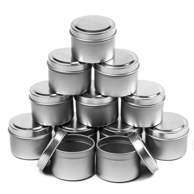4 oz Silver Color Seamless Metal Candle Tins with Lids (6-12-24-48 count)