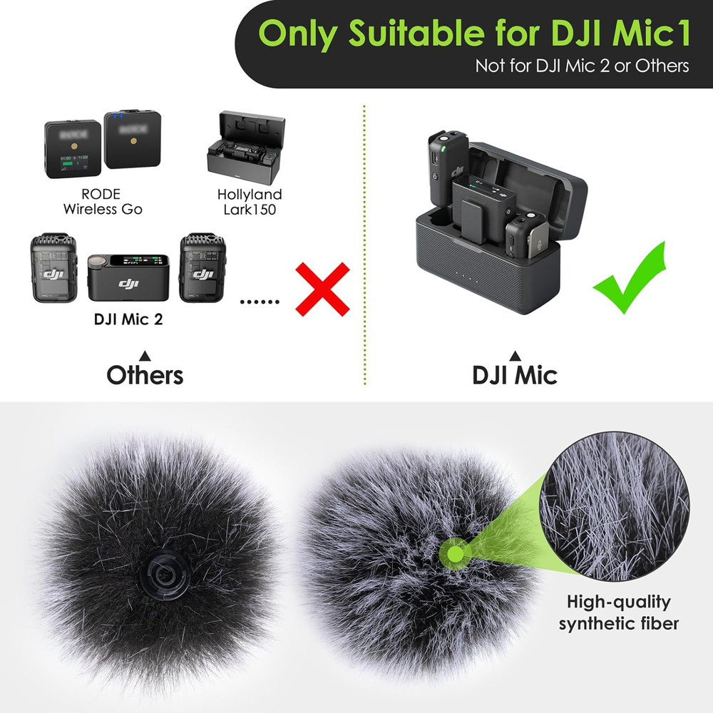 Furry Pop Filter Compatible with DJI MIC Wireless Lavalier Microphone, Windscree