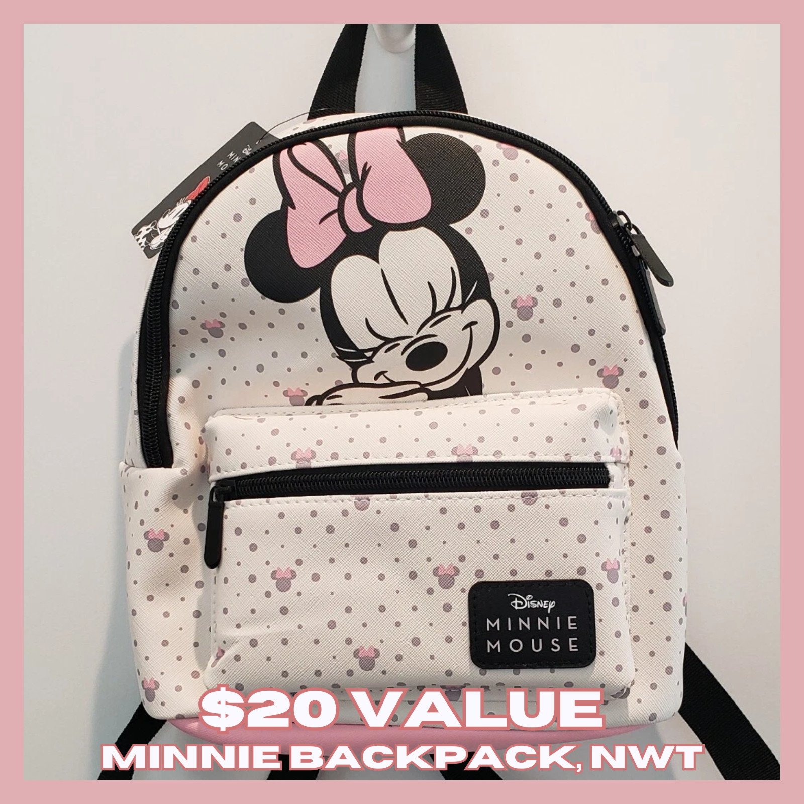 Disney - Minnie Mouse Mini Backpack Pink & White (NWT) Minnie House, Bioworld
