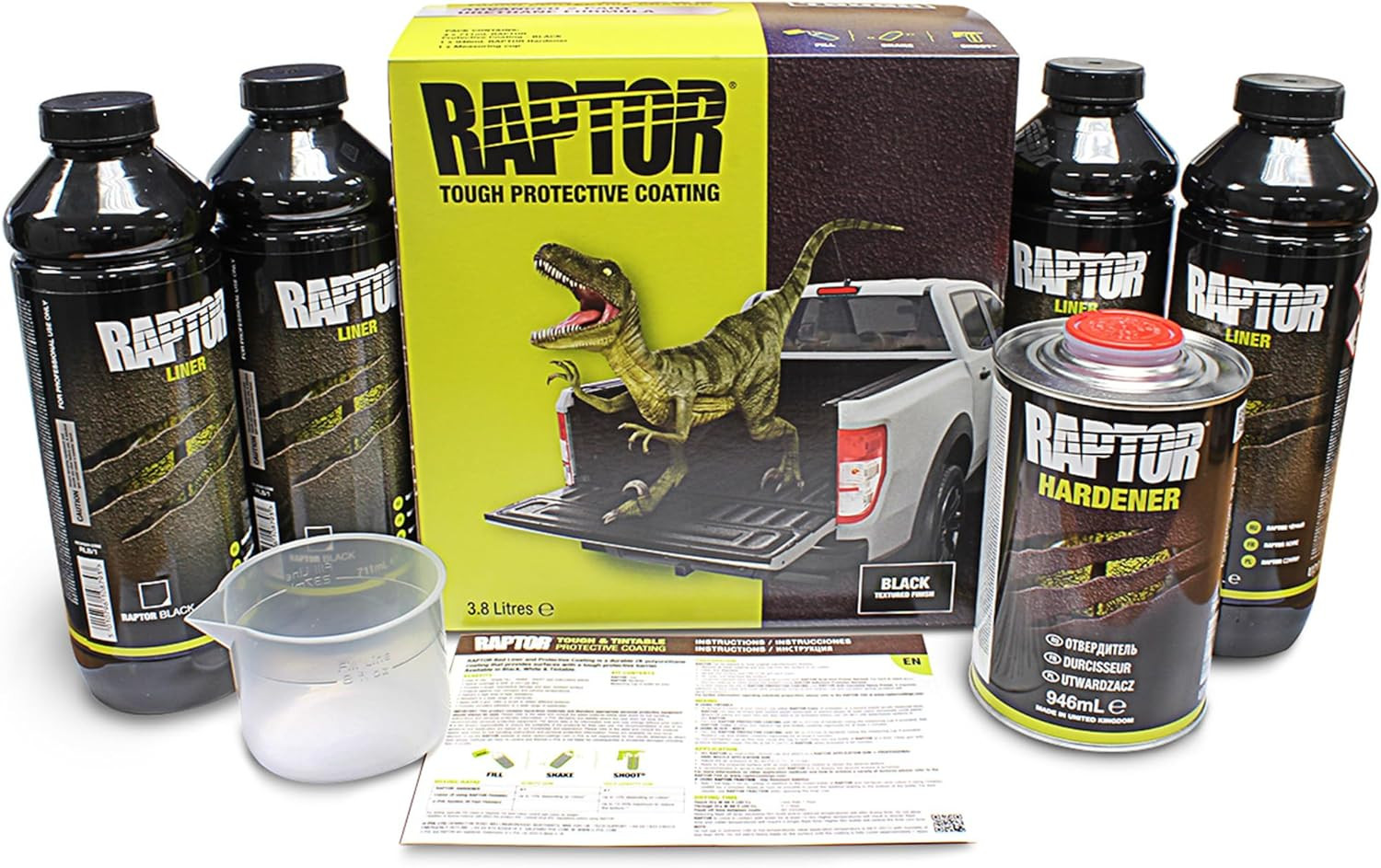 U-POL Raptor Black Urethane Spray-On Truck Bed Liner Spray Gun, 4 Liters