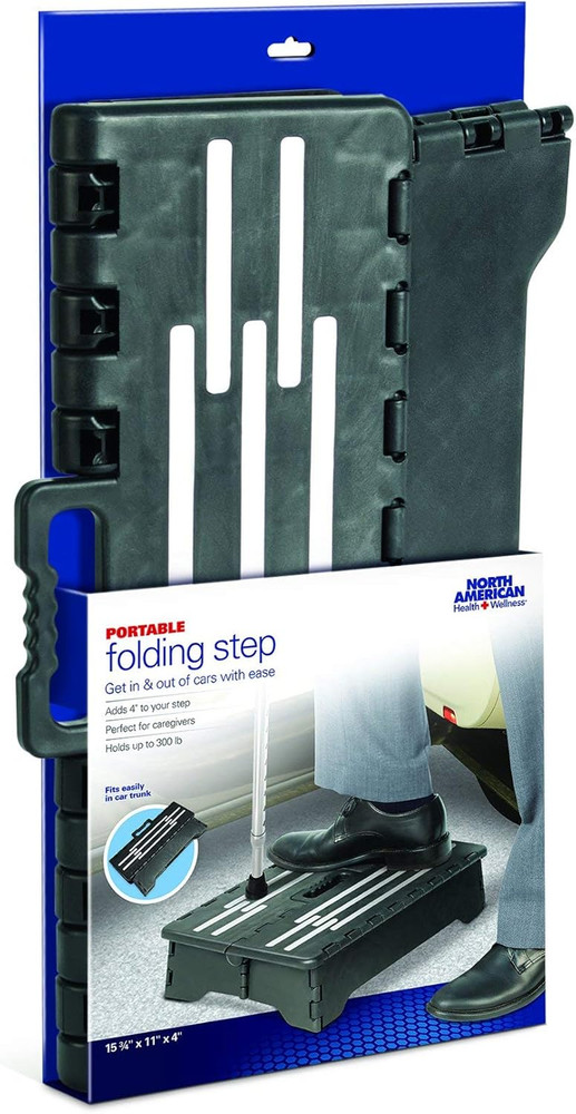 Portable Folding Step, 4" Non-Slip Stool W/Handle, Black