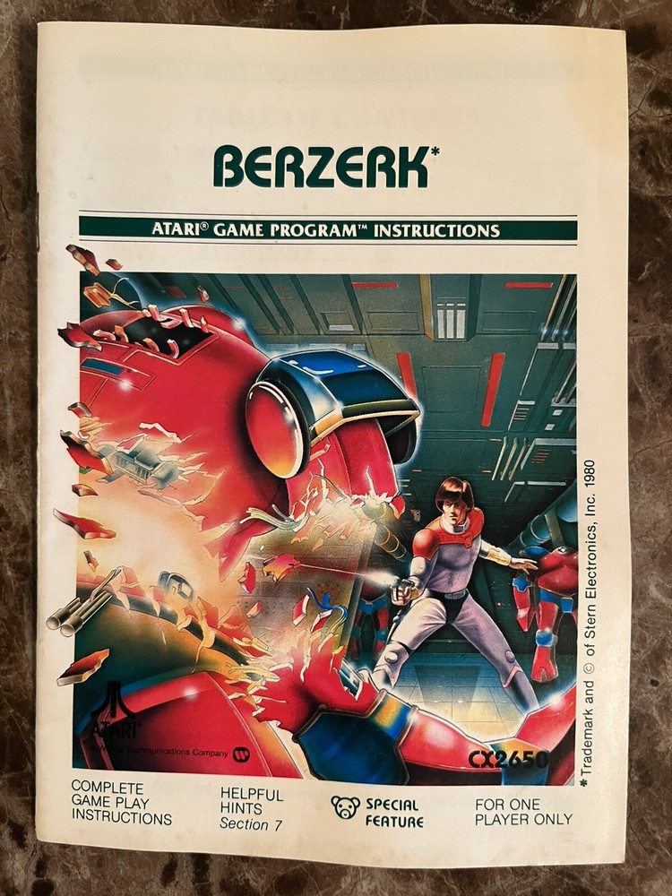 ORIGINAL VINTAGE Atari Bezerk Game Program Instructions