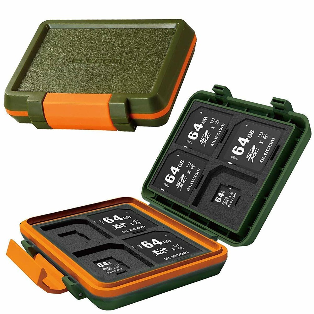 ELECOM memory card case SD8 sheet MicroSD8 Holds impact khaki CMC-SDCHD01GN  NEW