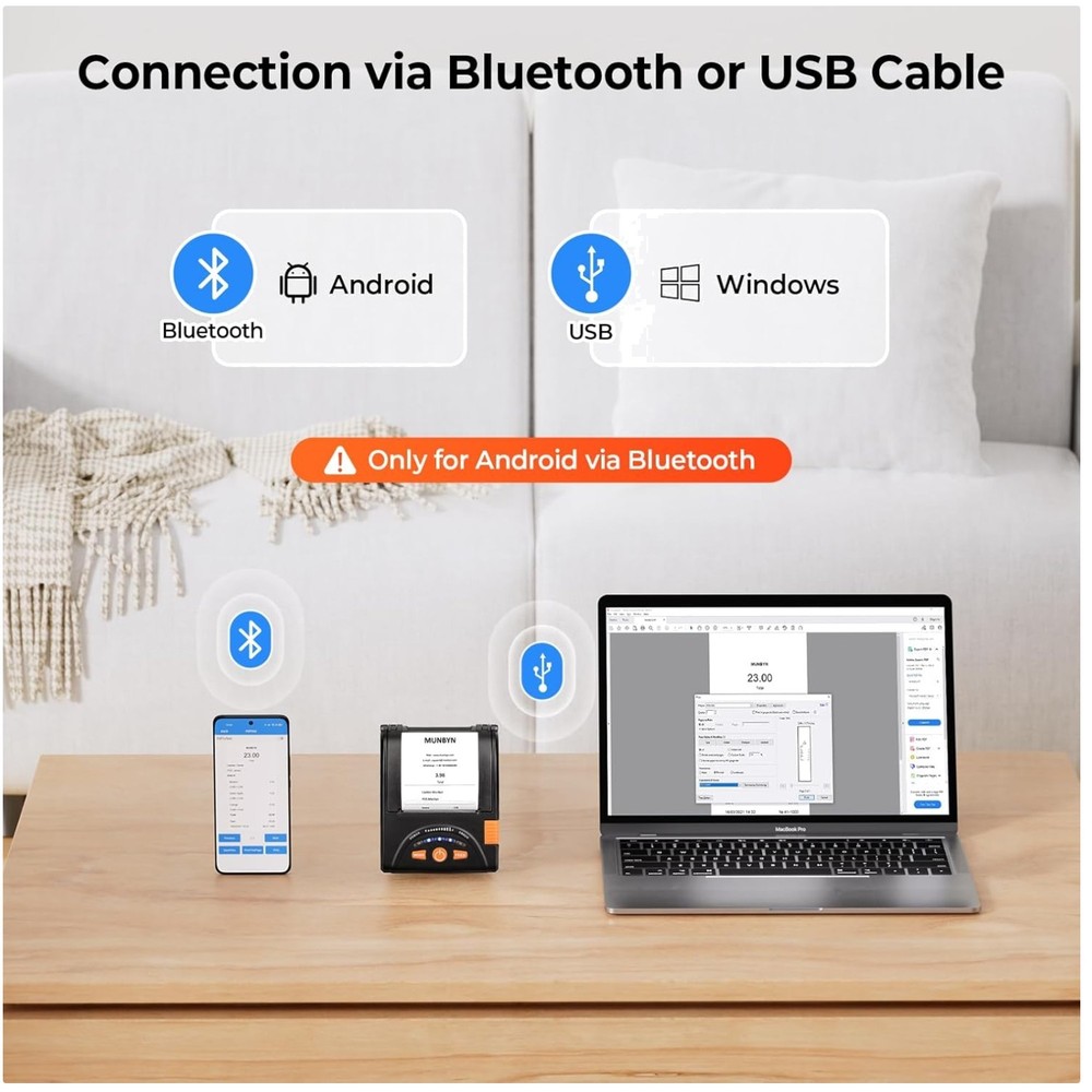 Wireless Thermal Printer, Portable 58mm Bluetooth Receipt