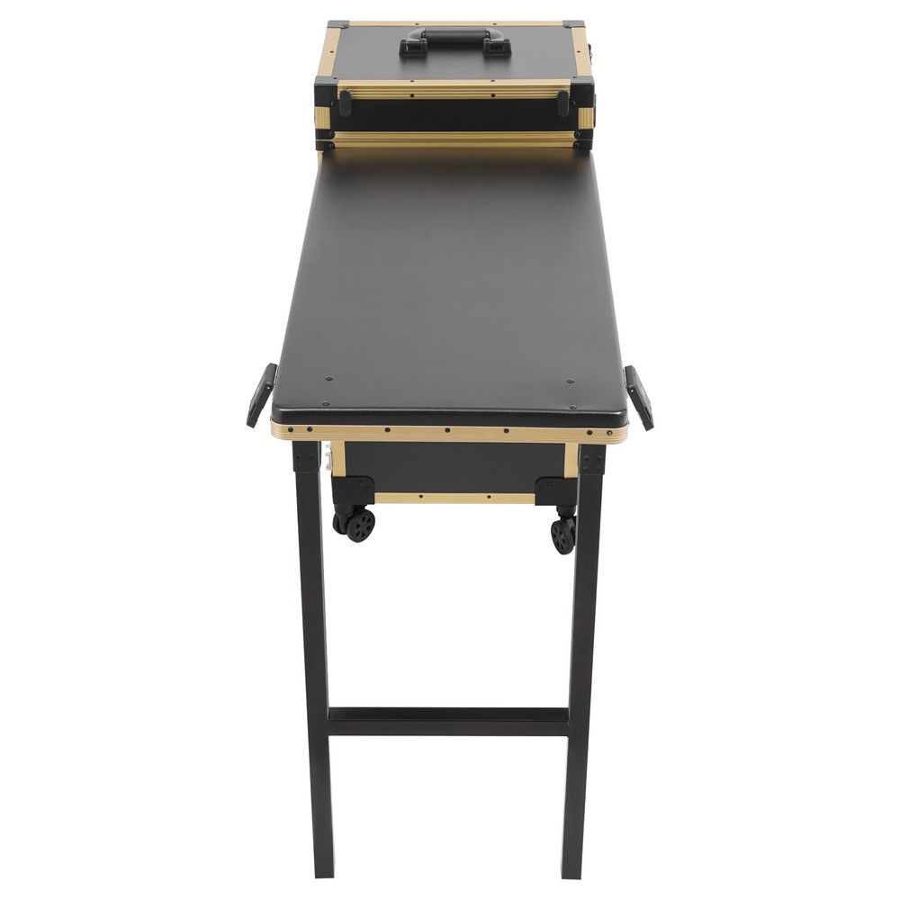 Rolling Makeup Case with Mirror Light Bluetooth Speaker Black Gold Trim Lockable