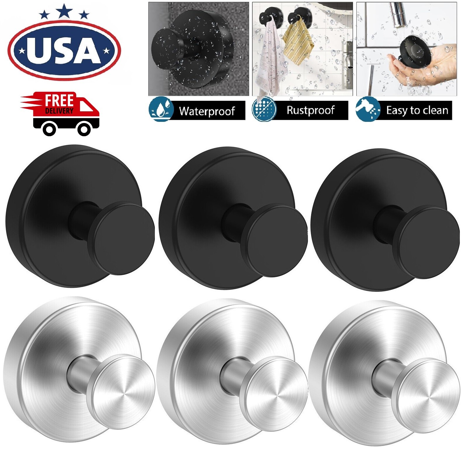 4× Suction Cup Hooks Waterproof Shower Hooks Bathroom Towel Hanger Punch-Free US