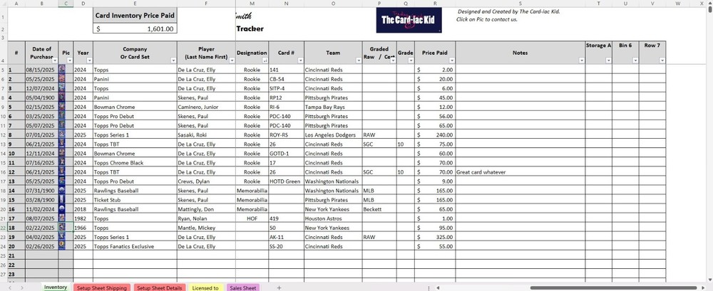 Baseball Card Inventory Tracker & P&L Spreadsheet (Digital) watch Tutorial Video