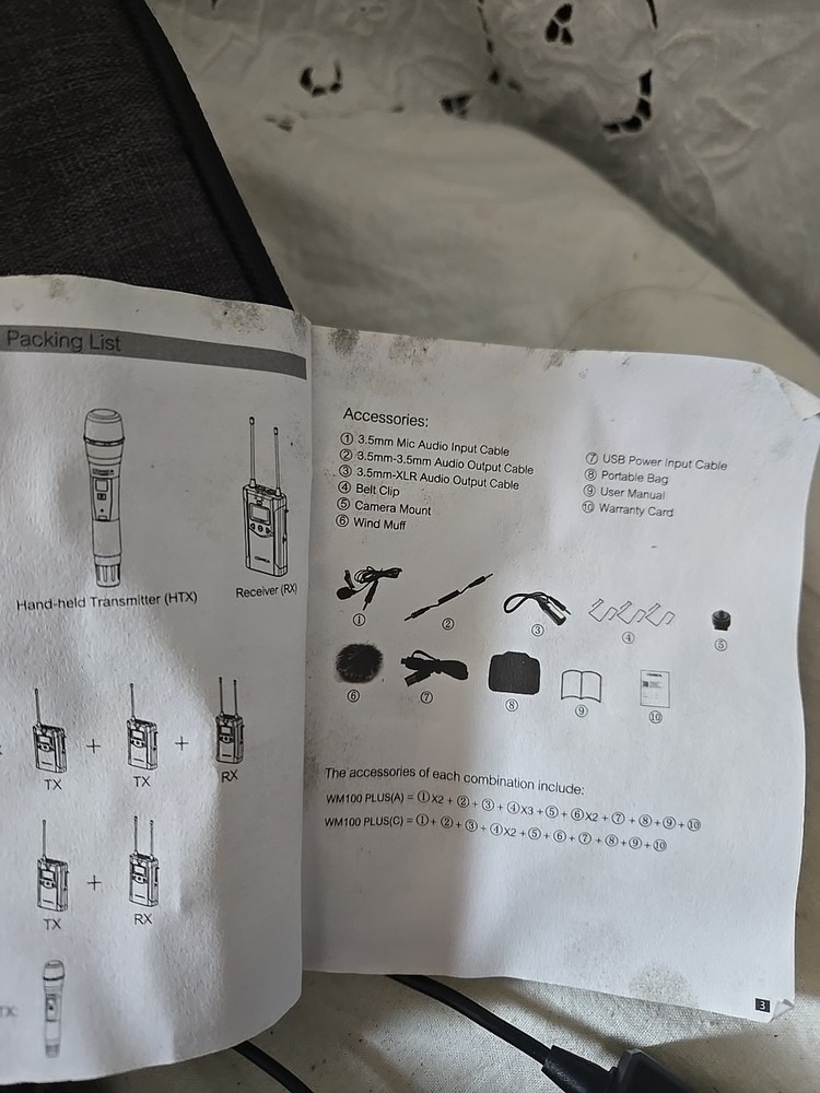 Comica CVM-WM100-PLUS RX Wireless Microphone system Case Mic USB Cable