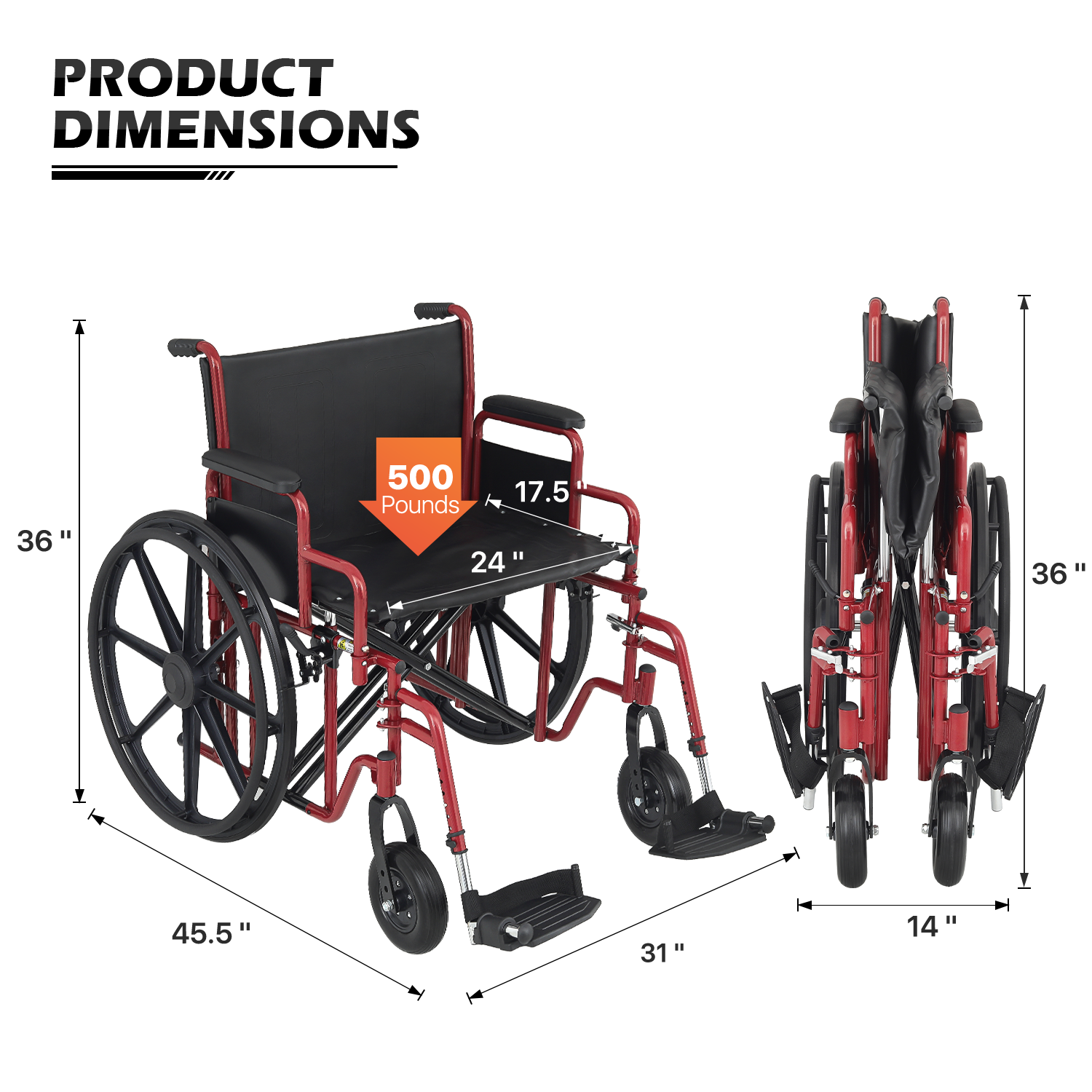 [FDA APPROVED]Foldable Manual Medical Economy Wheelchair w/Adjustable Foot Rest