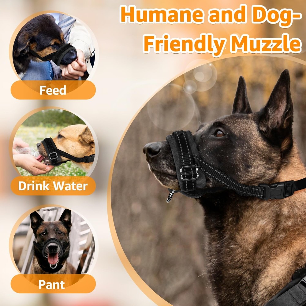 Soft Dog Muzzle Adjustable Padded Nylon Muzzle for Large Medium Dogs Anti Che...