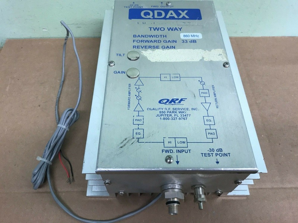 QDAX TWO WAY RF AMPLIFIER BANDWIDTH 860 MHZ 33dB With AC Adapter