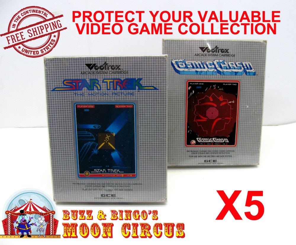 5x VECTREX CIB GAME - CLEAR PLASTIC PROTECTIVE BOX PROTECTOR SLEEVE CASE