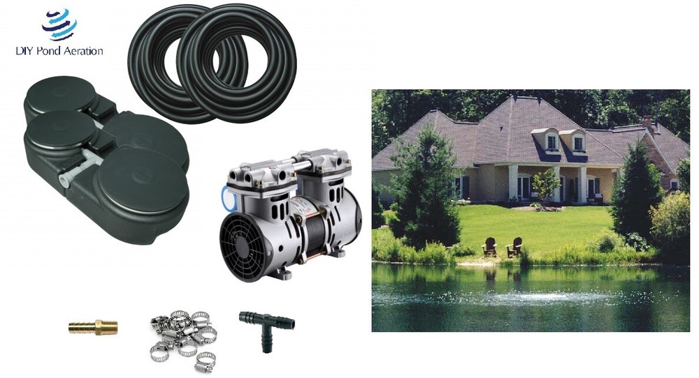 Professional Grade Aeration Kit 100' WTD Hose 4-9" Membrane Diffusers 3/4hp PUMP