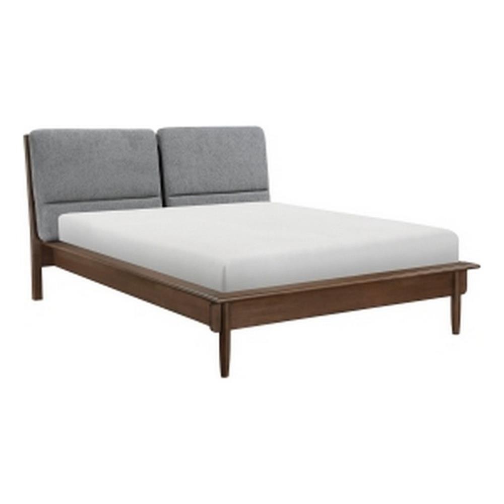 Soly Queen Size Platform Bed- Upholstered Back Panel- Brown- Dark Gray