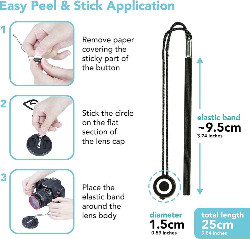 Camera Lens Cap Leash with Elastic String, Compatible with Universal DSLR SLR Ev