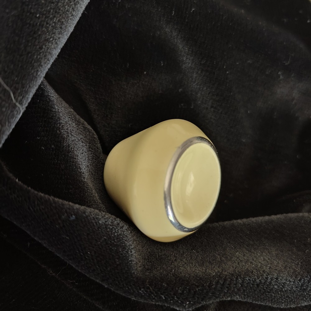 Vintage Ceramic Drawer Cabinet Knobs Tulip Shape Yellow w Silver Accent Ring