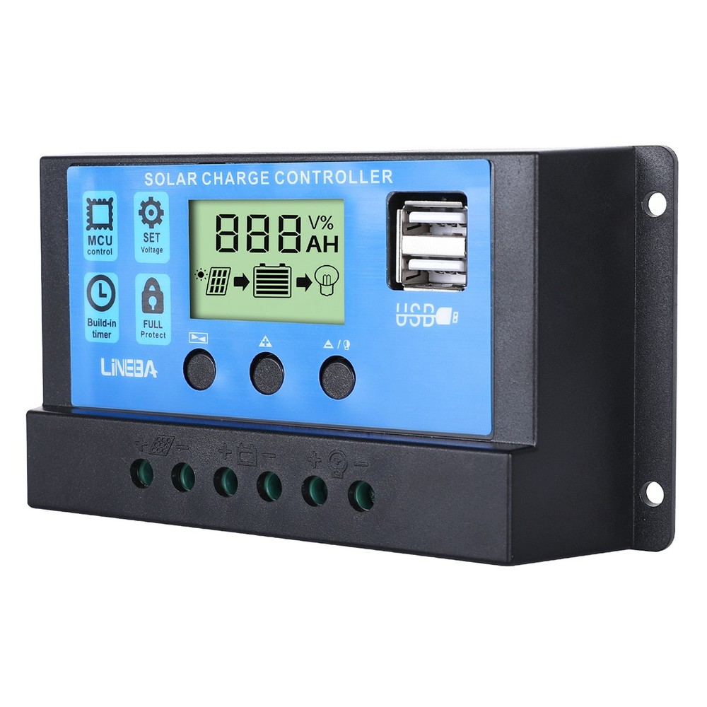 30A Solar Panel Battery Charge Controller 12V/24V LCD Regulator Auto Dual USB US