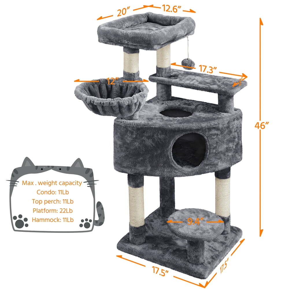 Multilevel Cat Tree Basket Condo Scratching Posts, Dark Gray