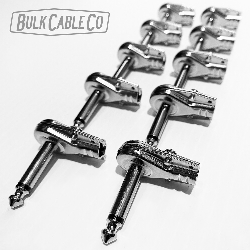 10 Pack - 1/4" Right Angle Pancake Connector Set - Flat Patch Jack - Cable Plug