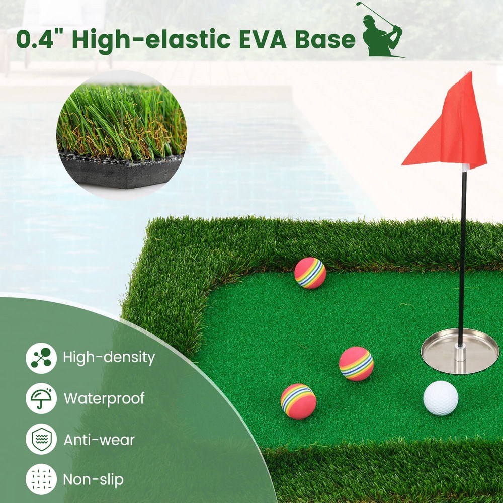 Rectangular Floating Golf Green for Pool Includes Golf Hitting Mat 6 Golf Balls