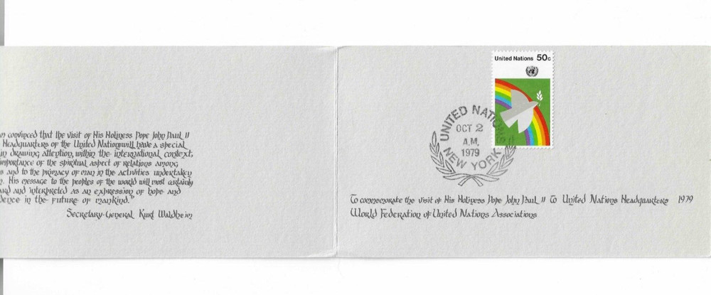 UNITED NATIONS 1979 Folder Commemorating Pope John Paul II