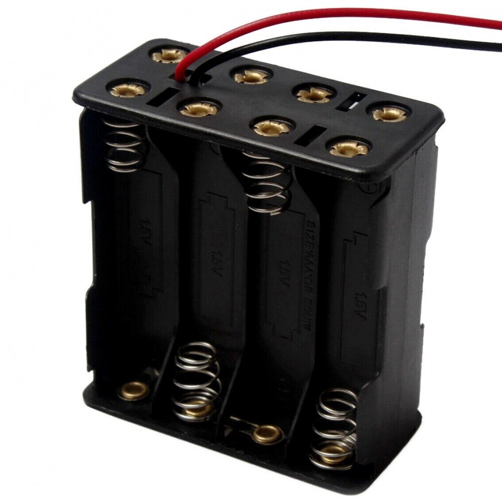 8-AAA Battery Spring Clip Holder Case Plastic Box Tow Layers Stacked 12VDC