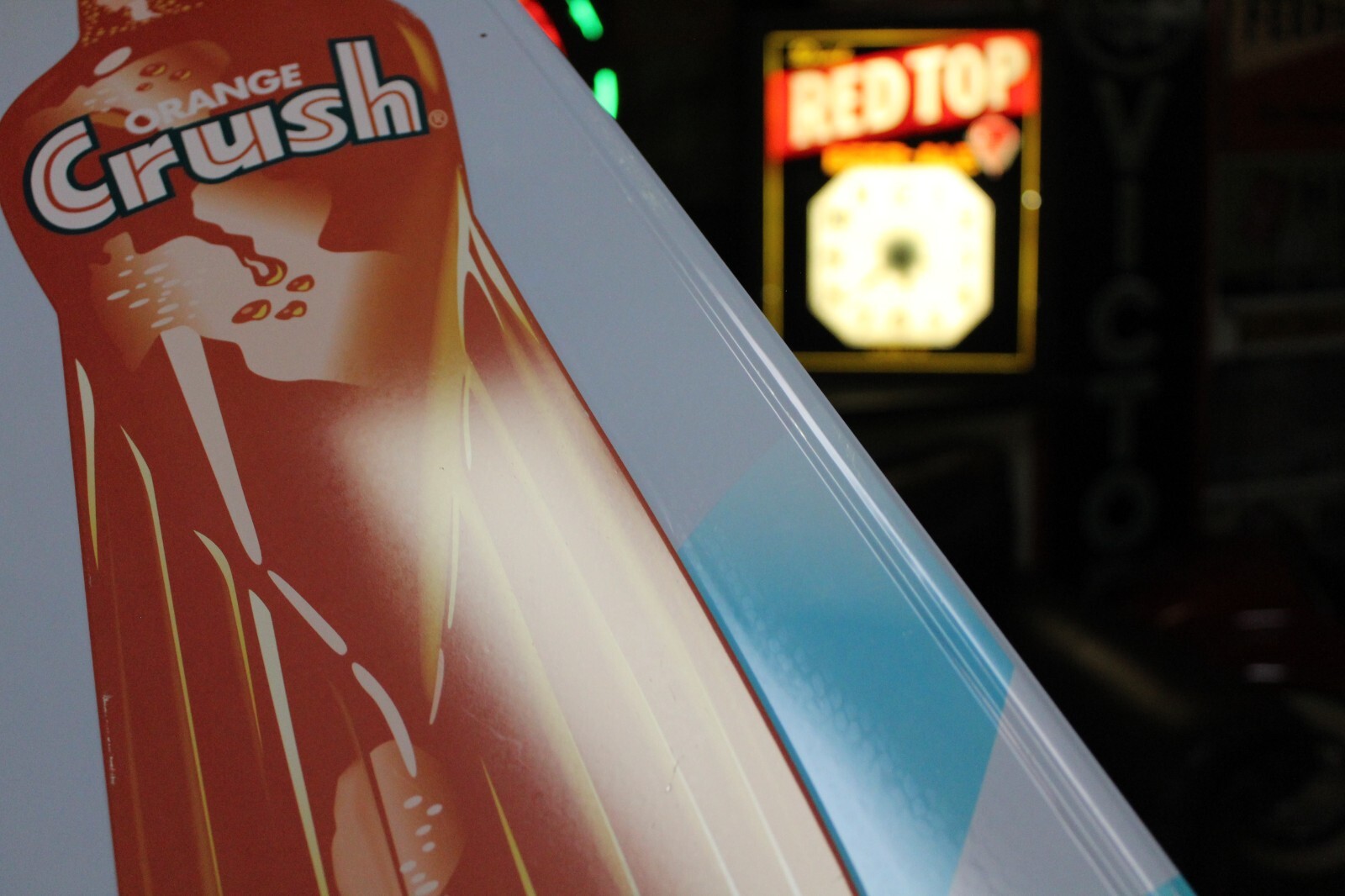 RARE ENJOY ORANGE CRUSH SODA POP VERTICAL EMBOSSED METAL SIGN BOTTLE STORE GAS