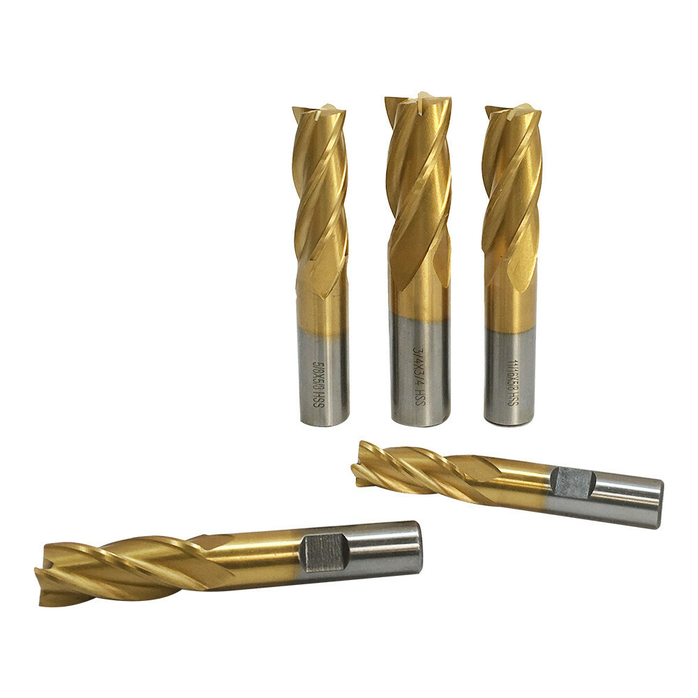 End Mill Set 20 pcs 4 & 2 Flute 3/8'' - 3/4'' HSS Tin Coated