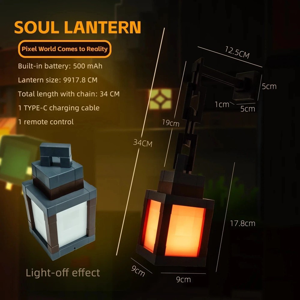 Minecraft LED lantern Remote Control 16 Color Changing Rechargeable Battery