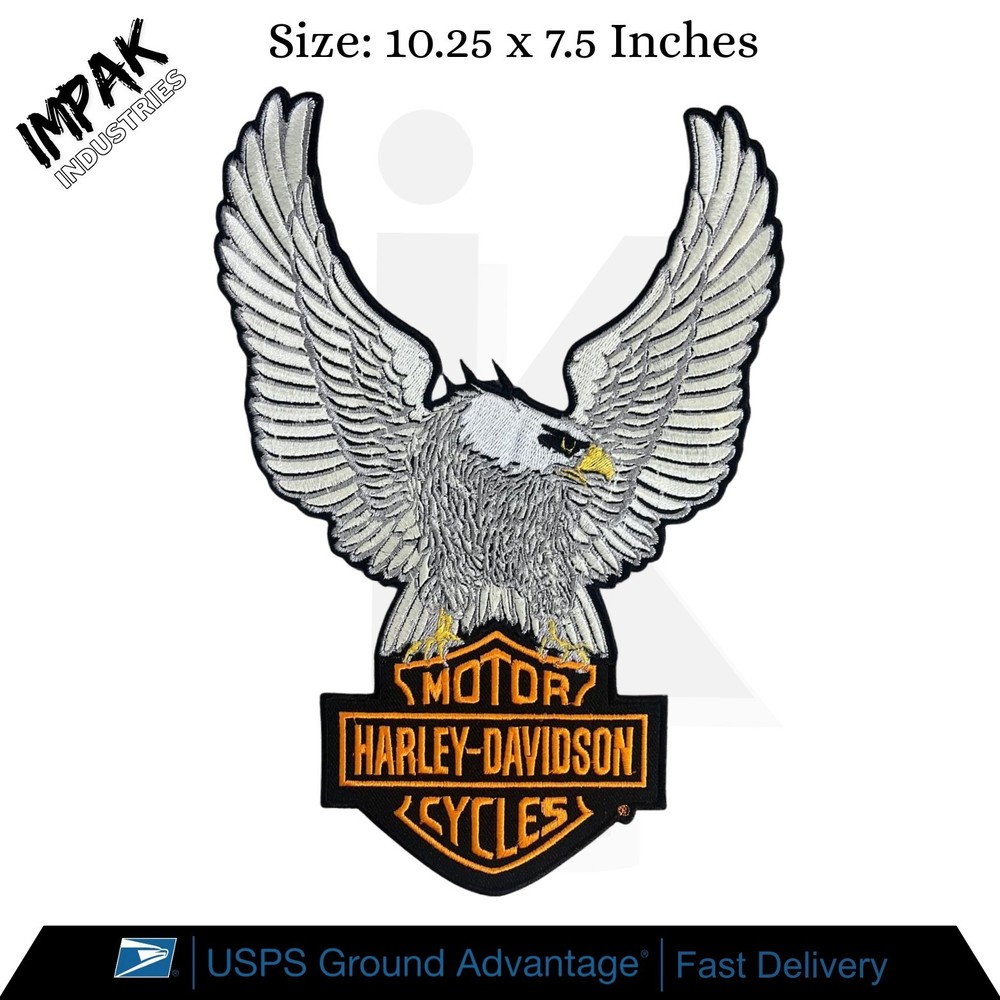 Harley-Davidson Motorcycle Embroidery Patch Silver Eagle Iron-On Sew Back Patch