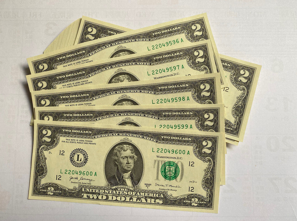 Uncirculated REAL authentic U.S. new consecutive 5 crisp 2017A $2 dollar notes