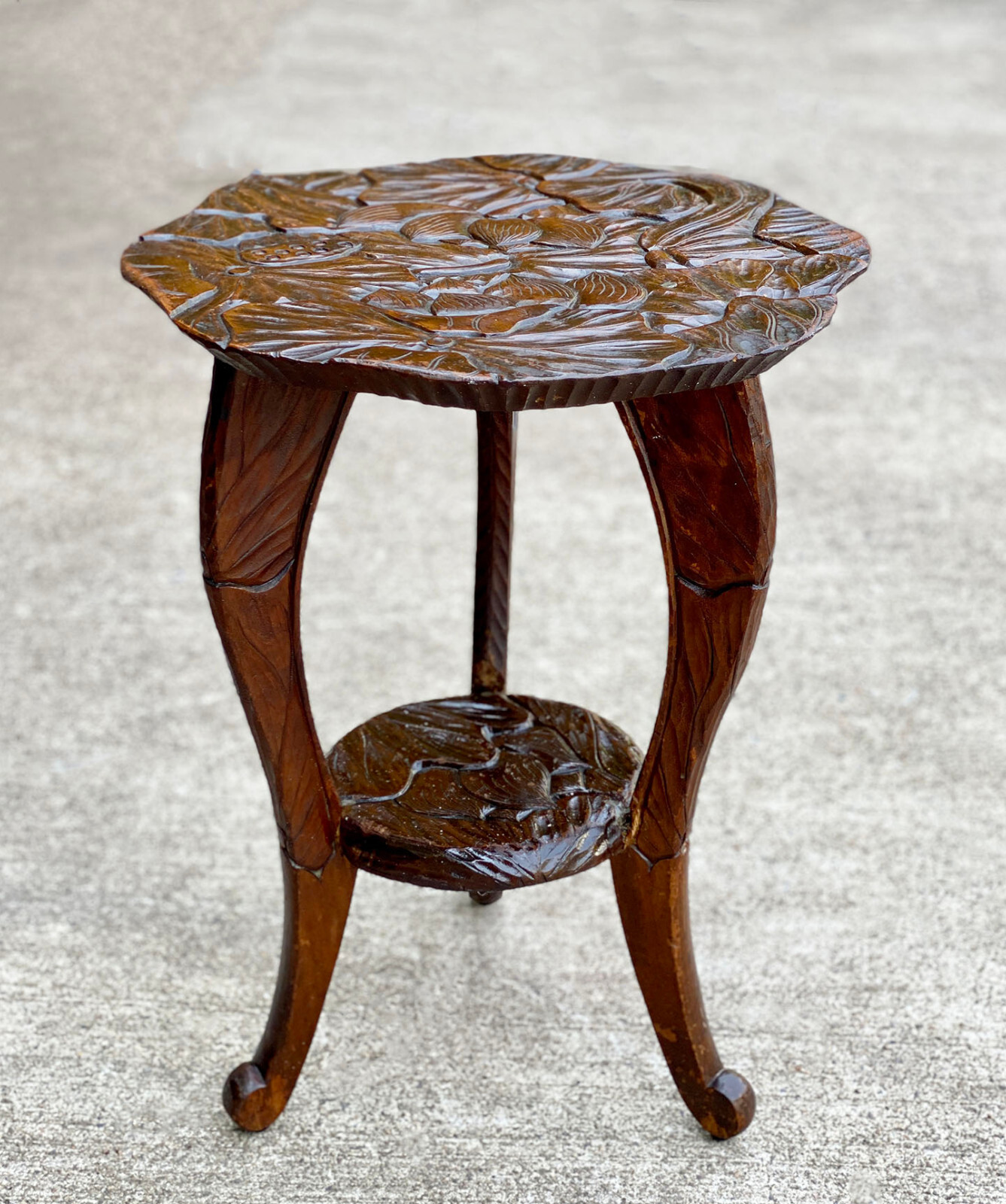 Antique Liberty & Co Art Nouveau Carved Floral Motif Plant Stand Table