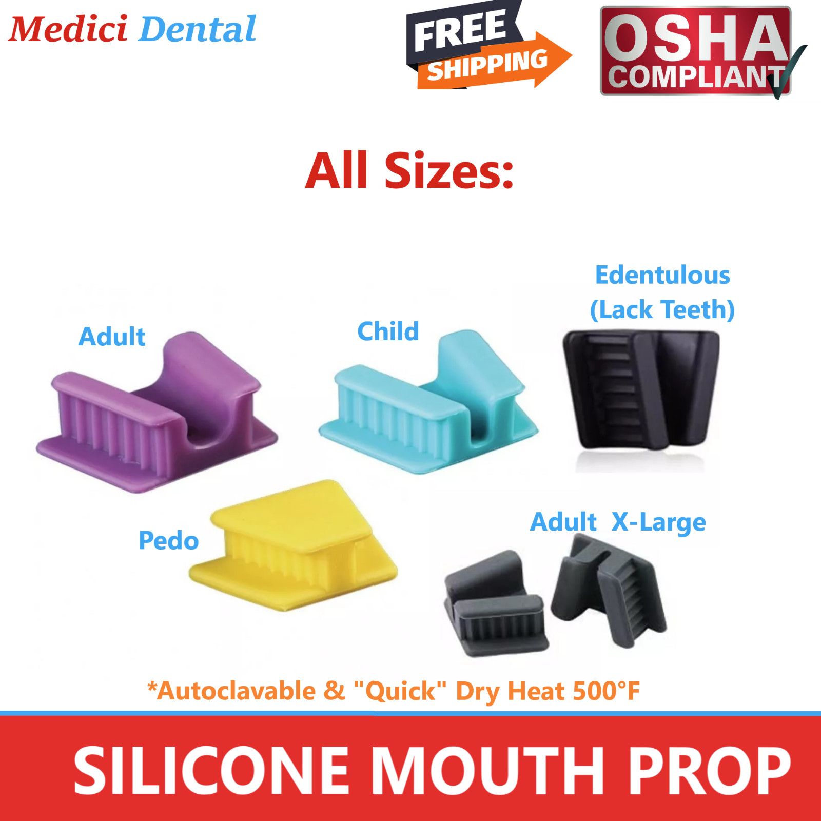 Dental Mouth Edentulous XL Silicone Bite Blocks Autoclavable & Dry Heat to 500°F