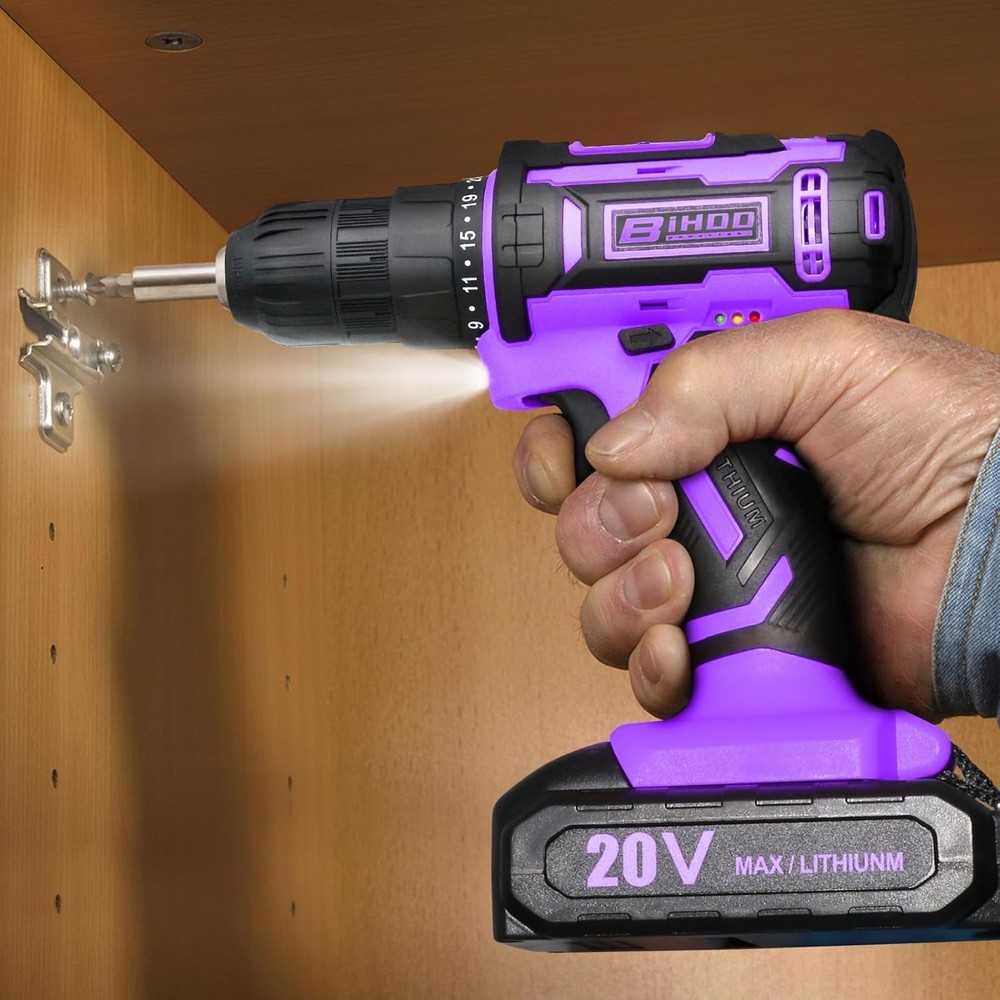 Cordless Drill Set 20V Power Drill Driver with Bits LED Light Safety