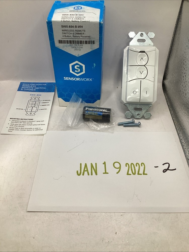 SensorWorx SWX-854-B-WH Wireless Remote Switch & Dimmer 4 Button Battery