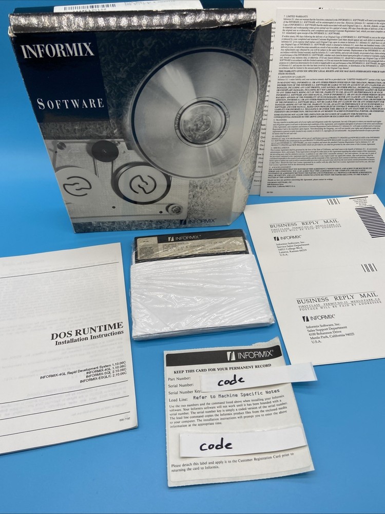 NEW OLD STOCK Sealed Informix DOS Runtime Box Set - ESQL/C 4GL SQL 5.25" Floppy