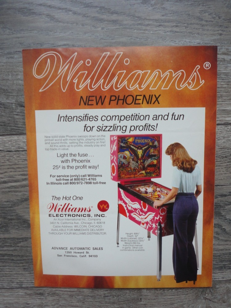 Phoenix Pinball Machine Flyer Original Williams Brochure