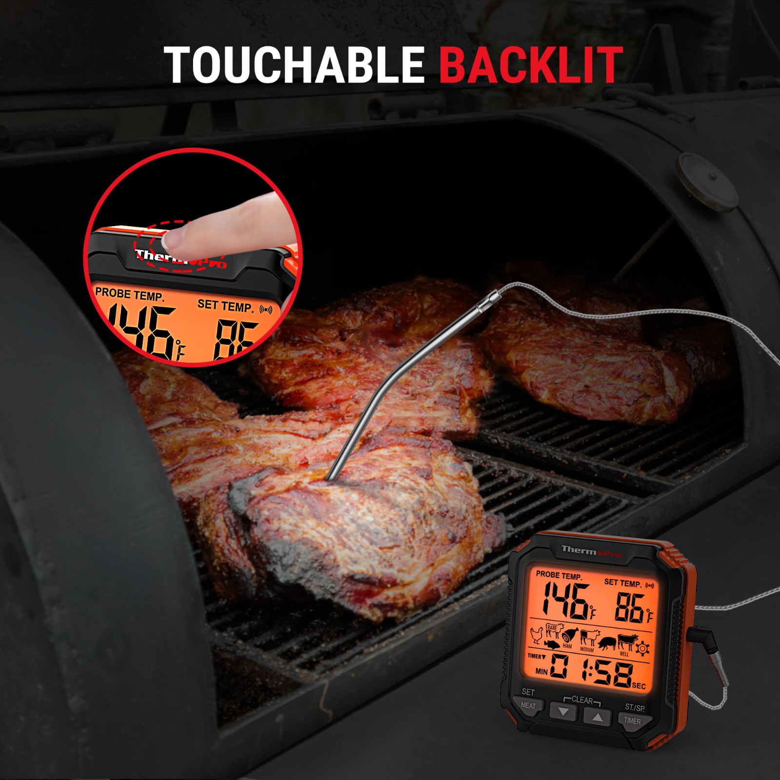 ThermoPro TP716 Digital Thermometer Oven Safe Backlit Display Precise CookingBBQ