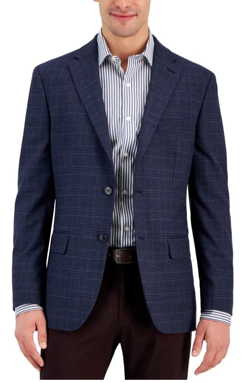Tommy Hilfiger Mens Modern fit Sport Coat Blazer 38 R Navy Blue Plaid Stretch