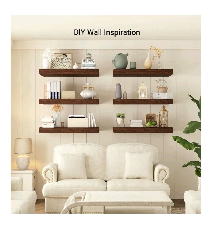 2 Heimlove 48" Long 12" Deep, Large Floating Shelves Large Display Rustic Brown