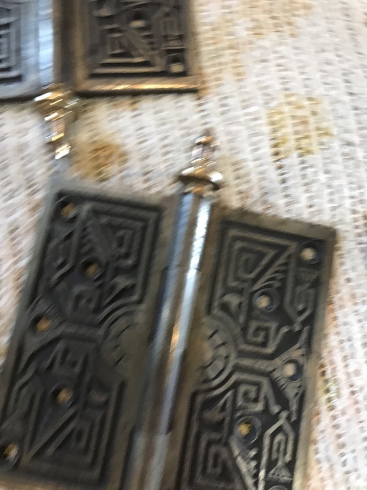 Two antique cast-iron and brass hinge 6”