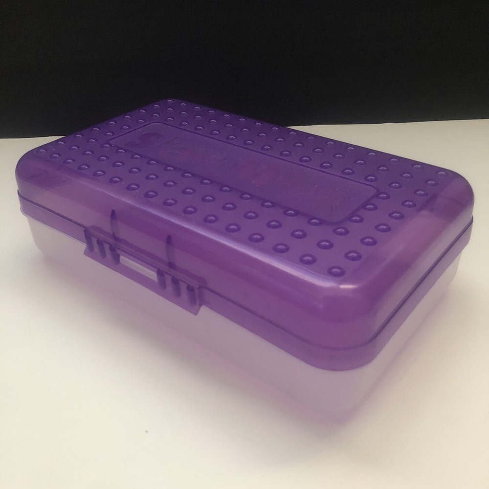 SpaceMaker Pencil Box Translucent Purple Top Clear Bottom Storage Container 90s