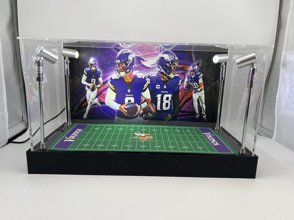 JJ McCarthy & Justin Jefferson Vikings 2 Mini Helmet Display Case W/ LED Lights