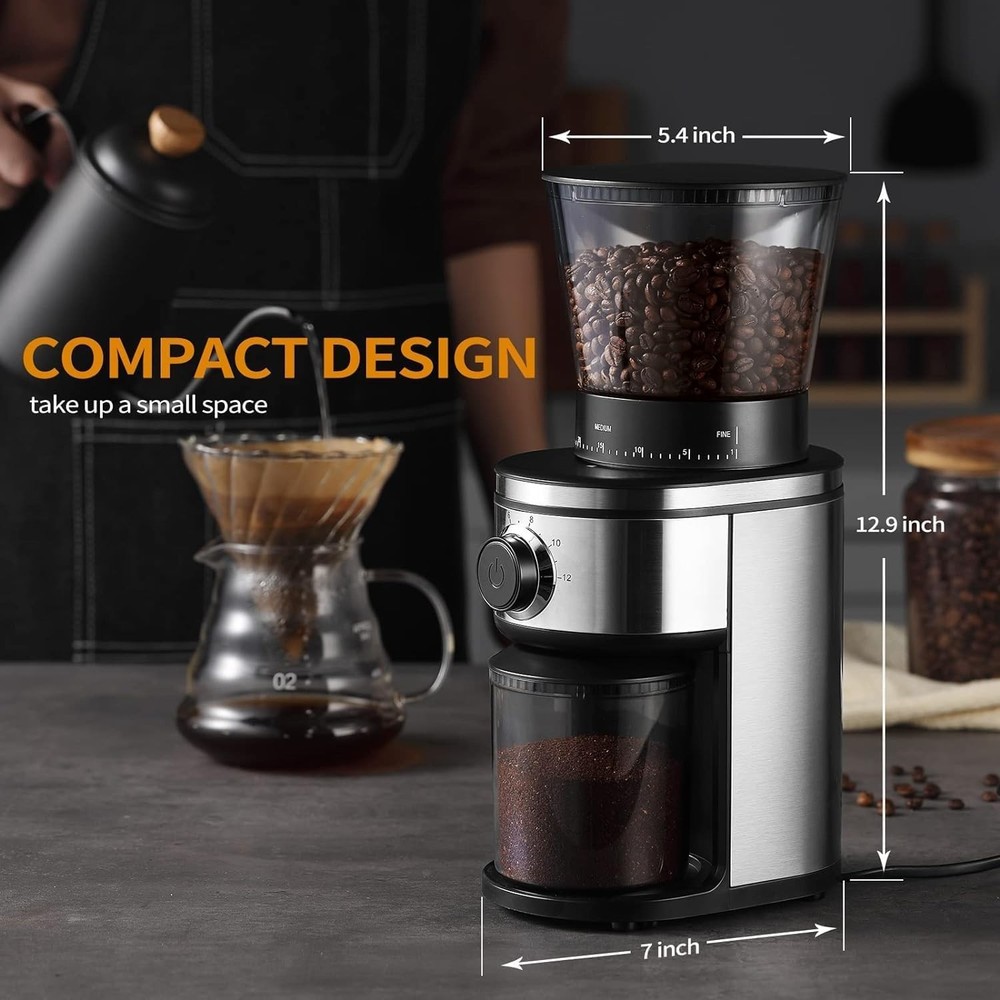 Compact Electric Coffee Grinder - 30 Grind Settings & Double Safety Protection