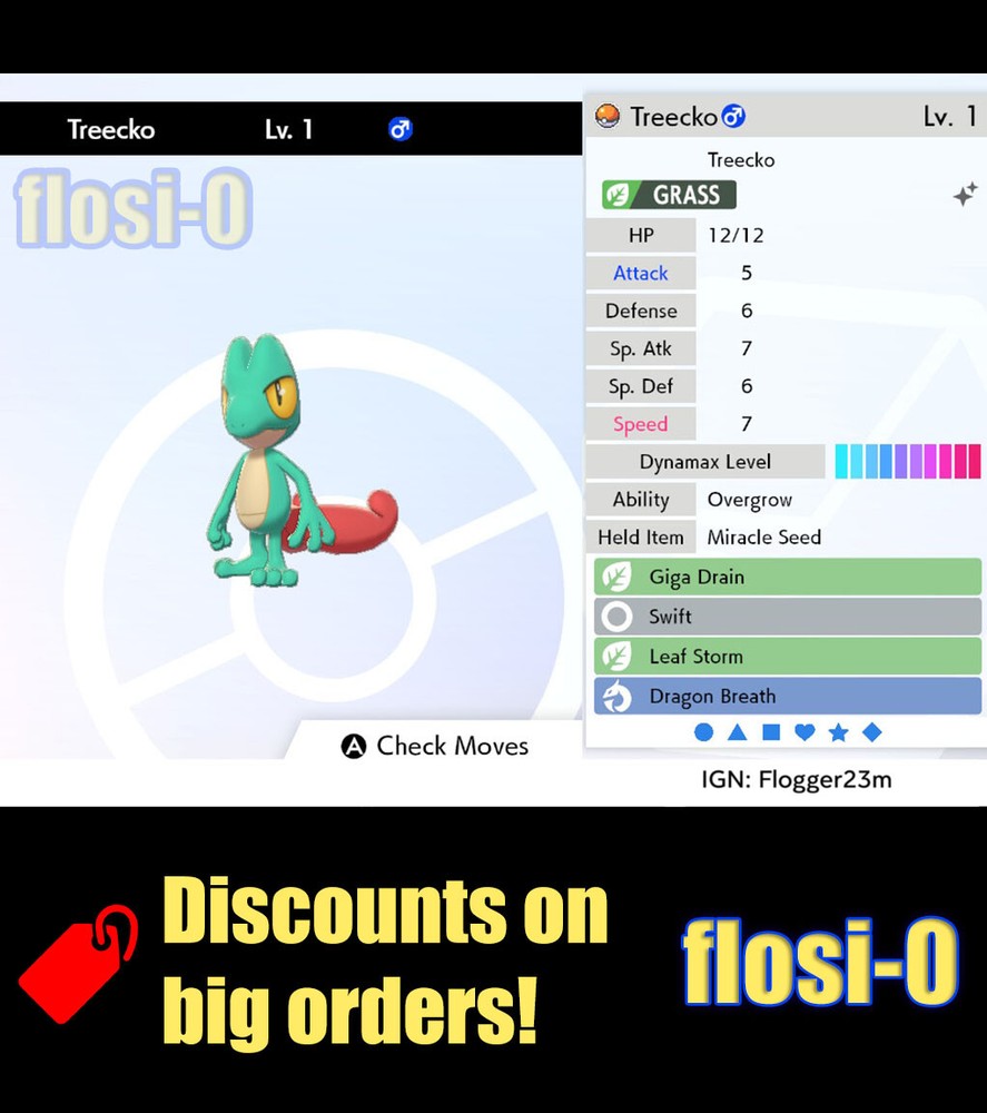 Pokemon Sword and Shield 6IV Shiny Treecko