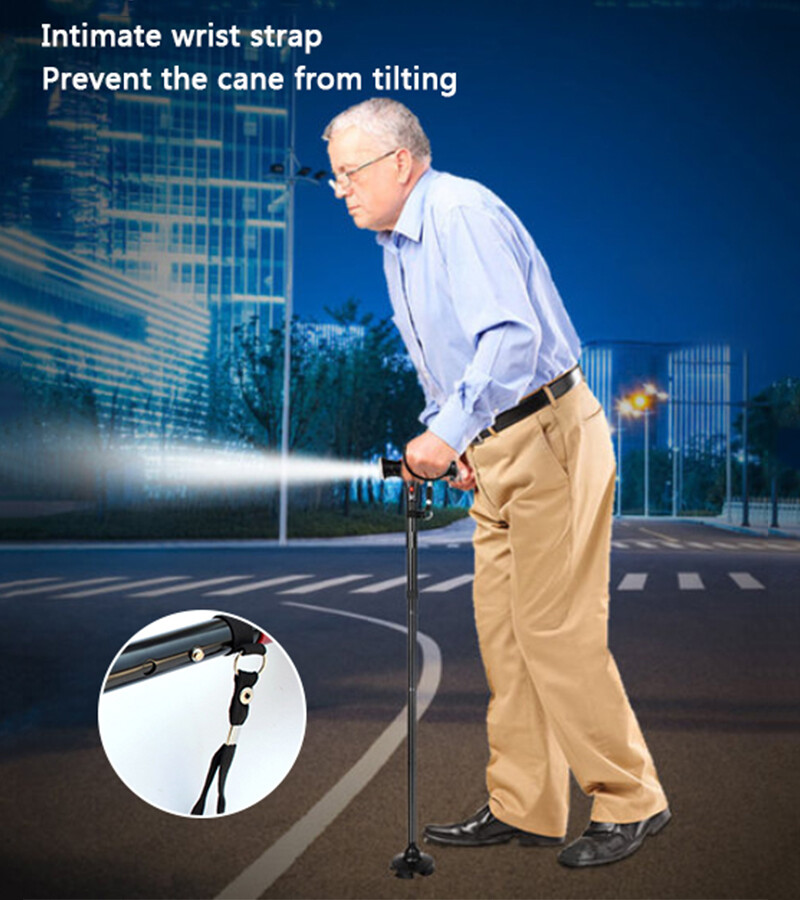 Foldable Alarm Walking Stick Extendable Adjustable Walking Cane With LED Light