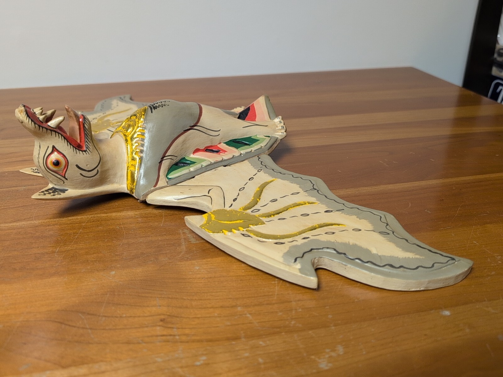 Vintage Flying Bat Mobile Balinese Spirit Chaser Hand Carved Wood Folk Art 18"