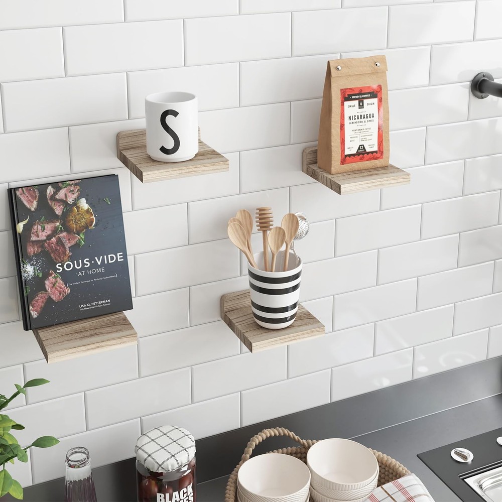 Fixwal Floating Shelves for Wall, Rustic Wood Small Small, Carbonized Black